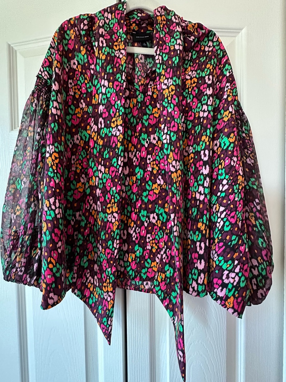 Who What Wear Floral Print Blouse with neck tie